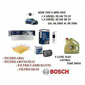 Kit tagliando 4 filtri originali bosch + olio castrol mini one d 1.4 2003-2006