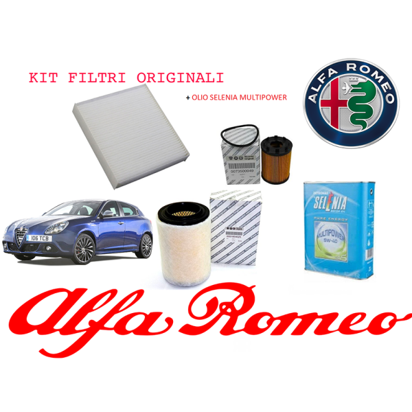 Kit tagliando filtri originali + 4lt olio multipower gas + 4 candele alfa romeo