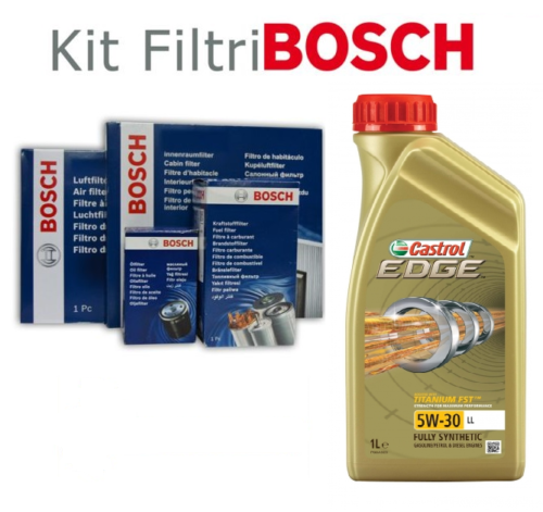 Kit tagliando filtri bosch + olio castrol 5w30 smart (451) 1.0 benzina dal 2007